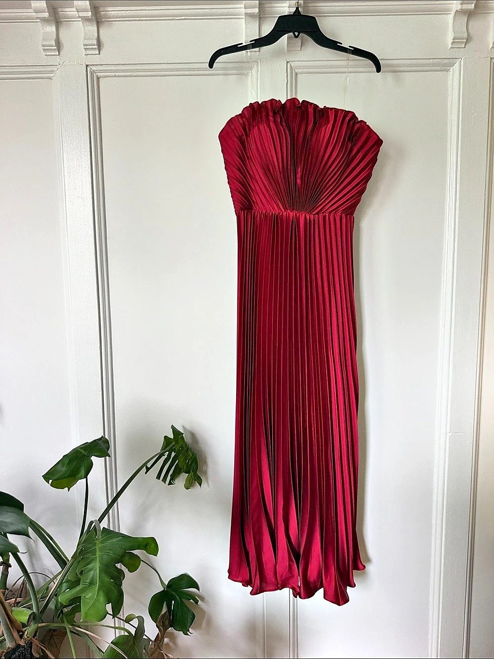 Red strapless Pleated Maxi Dress in Red NWT